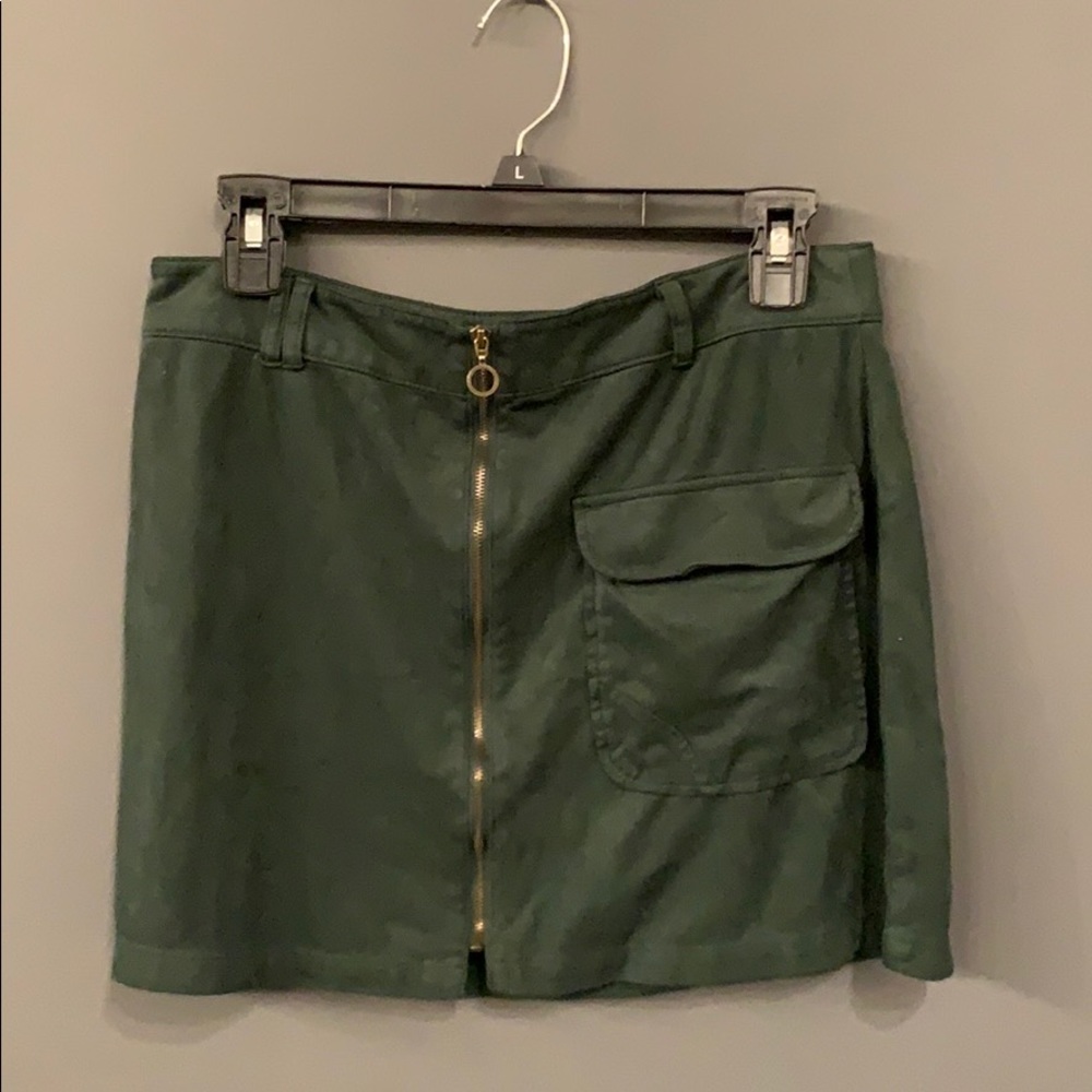 Green suede skirt